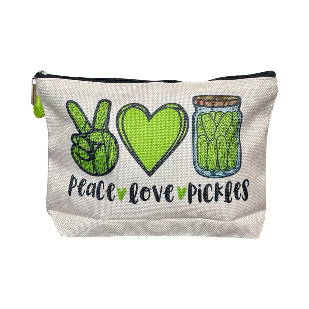 Peace, Love & Pickles Canvas Cosmetic Case with Adorable Pickle Charm